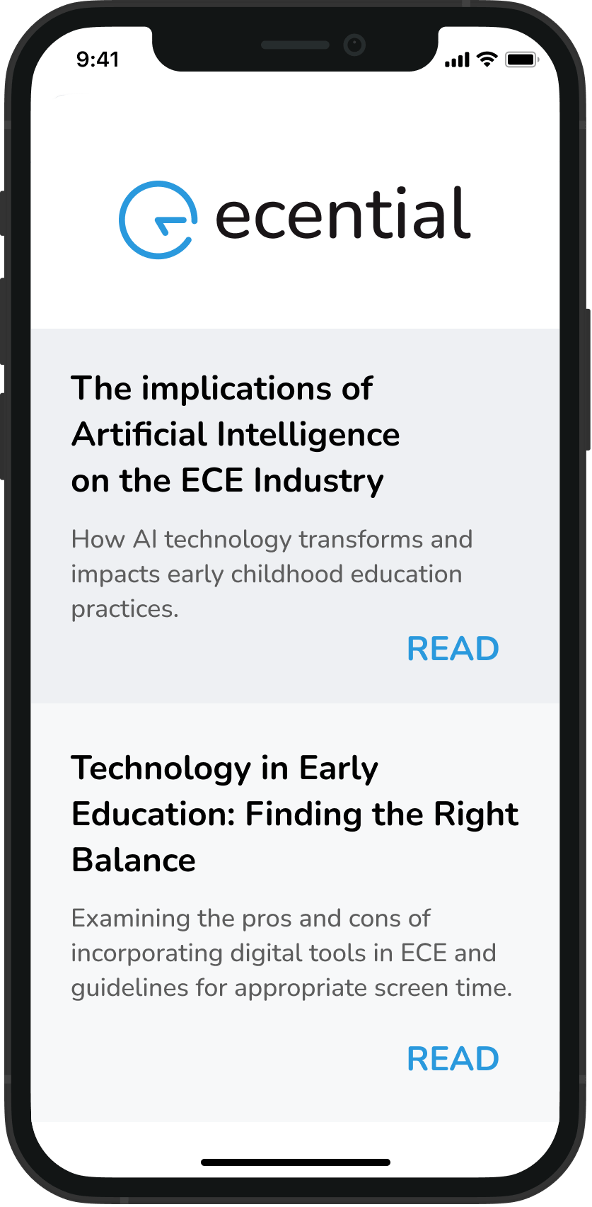 The Ecetial Newsletter on iPhone